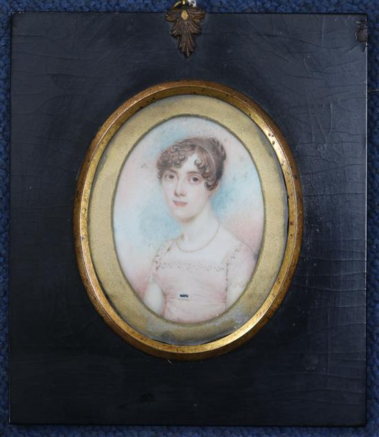 English School (early 19th century), watercolour on ivory, head and shoulder miniature portrait of a young lady 7cm x 5.2cm